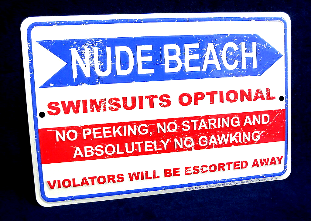 NUDE BEACH - *US MADE* Embossed Sign - Man Cave Garage Bar Yard Patio Wall Decor