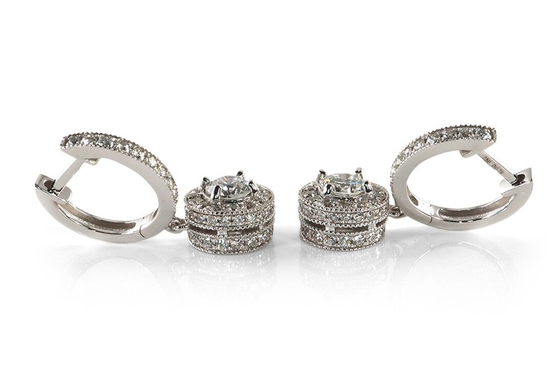 Ohrringe 2 Brillanten 0,56 Ct +128 Brillanten 0,79 Ct 750 WeiÃGold [Brors 19457]