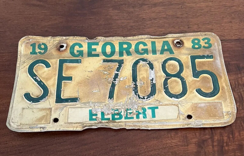 Georgia State License Plate 1983 Elbert County SE 7085 Green Letter Tag Vintage