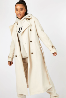 Jack Wills Relaxed Longline Trench Coat Womens NO BELT Cream UK
