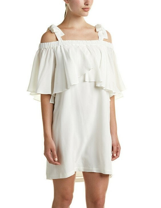 Nicole Miller 243299 Womens Cold Shoulder Silk Shift Dress Solid White Size P