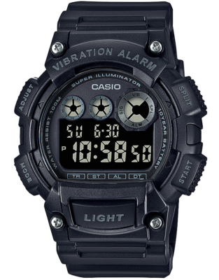 Casio W735H-1BV, цифровые часы, таймер обратного отсчета, секундомер, вибросигнал