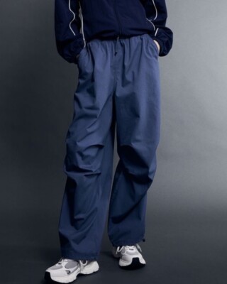 H&M Divided Women's Parachute Pants Blue  Size Medium Cinch Ankles with Pockets