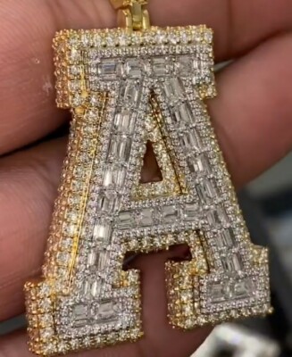 Pre-owned Jbu 3.2 Ct Men's Baguette Simulated Diamond Any 1 Letter Custom Pendant 925 Silver