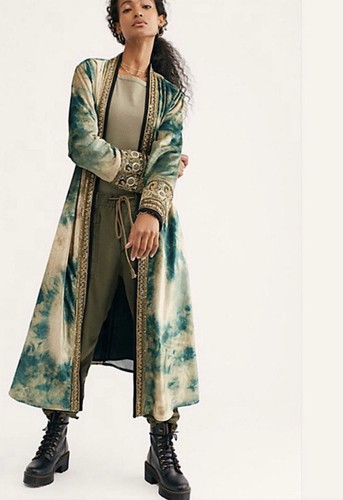 

Свободные люди Age of Aquaria Украшенный бархатный галстук-краска Vintage Longline Duster, Зеленый