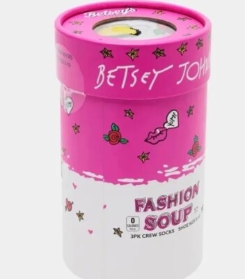 Women s Crew Socks Betsey Johnson Soup Can 3 Pairs Heart Cupid Lightening Bolt