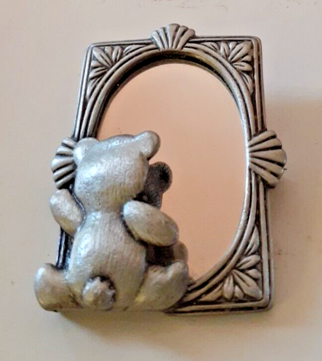 Vintage 1980s JJ Teddy Bear Frame Silver Tone Brooch | eBay