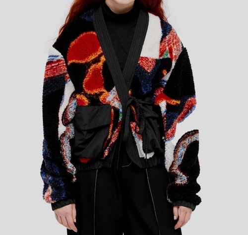 AMBUSH $870 AMBUSH WOMEN'S BLACK TEDDY FLEECE SELF-TIE KIMONO JACKET SIZE L