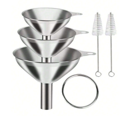 5pcs Funnel Set - Cooking, And Bottle Filling - Includes 2 Brushes - For Kitchen