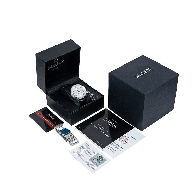 Pre-owned Maxfox Men's Metal + Leather Band Analog Watch Mf7082lt Klassischechrono