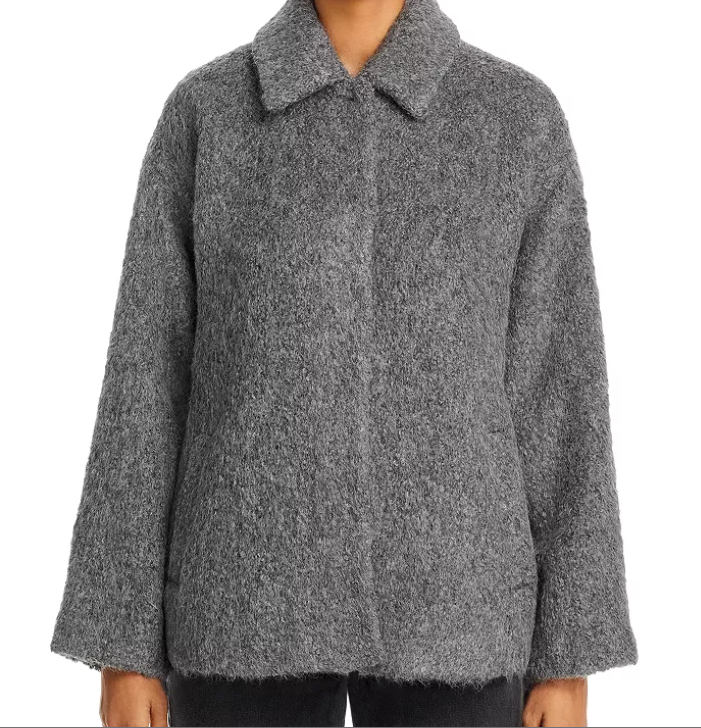 Pre-owned Eileen Fisher $548  Alpaca Boucle Soft Collared Coat Jacket Ash Gray Sz Xl