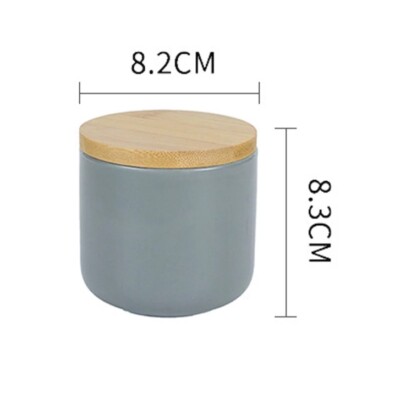 2pc Stacked Ceramic Salt Pepper Container withWooden Lid Salt Box For Countertop