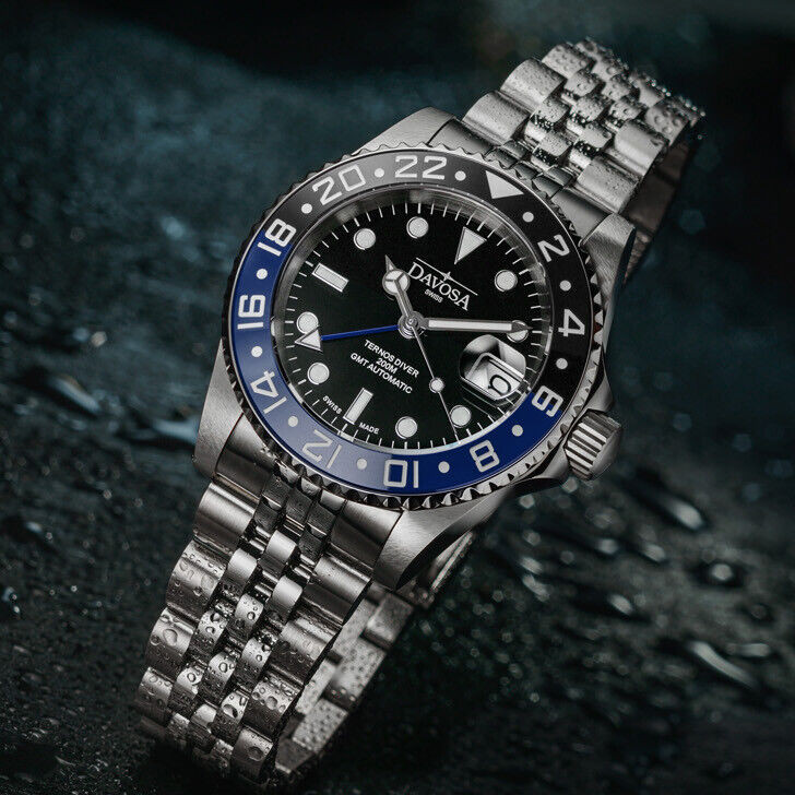 Pre-owned Davosa Ternos Ceramic Automatic Diving Watch Blue Black Gmt Bezel 40mm 16159004