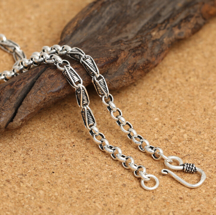 【美品】argue／SILVER.925 RicePerl NECKLACE Men Women Necklace Pea Chain with Spiral 4 mm Sterling