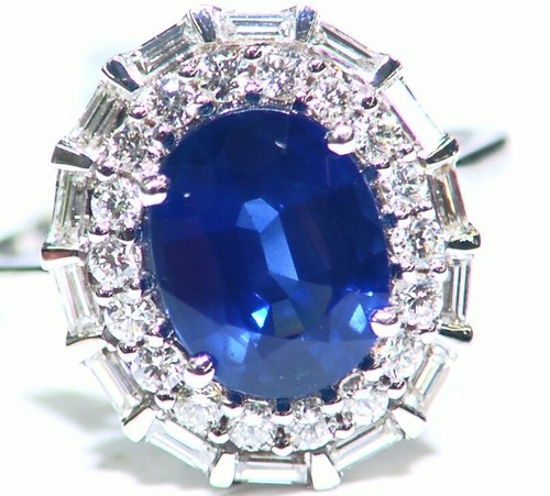 3.84CT 18K Gold Natural Sapphire Round White Diamond Engagement Ring Vintage