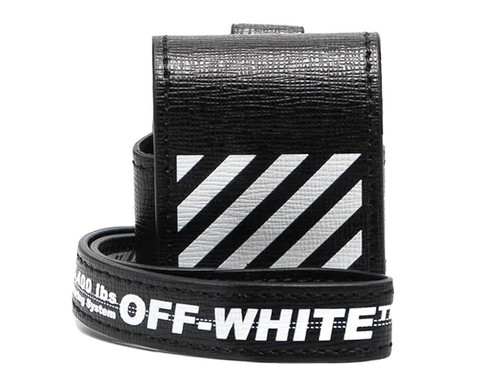 Pre-owned Off-white Virgil Abloh Diagonal Striped Black Saffiano Leather Airpods Case