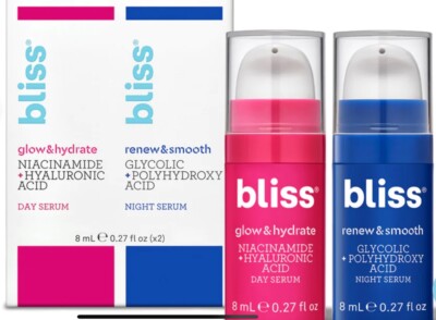 Bliss Revitalizing Renew & Smooth Night Serum AND Glow & Hydrate Day Serum NEW