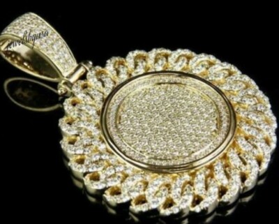 Pre-owned Nsg 1.28 Ct Genuine D/vvs Moissanite Men's Cuban Link Medallion Charm Pendant Silver In White
