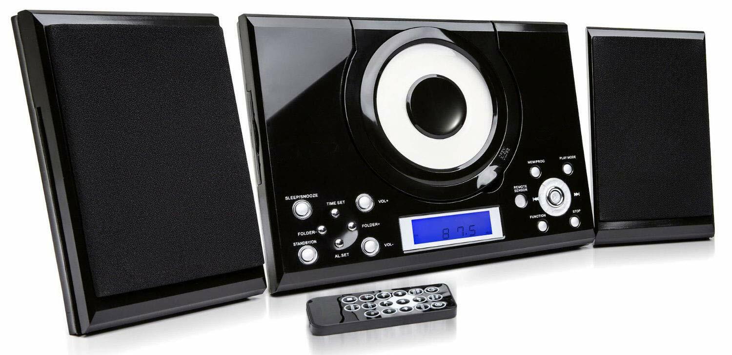 CD Player GTMC-101 Black Micro Stereo Hi Fi System USB Aux In Clock Alarm Radio