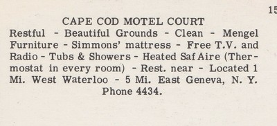 US NY Waterloo East Geneva c.1950 THE CAPE COD MOTOR COURT MOTEL Colorful!