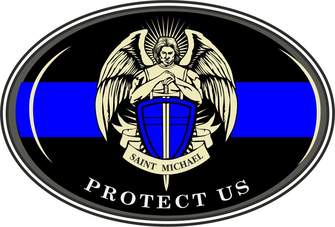 SAINT MICHAEL THIN BLUE LINE POLICE LEO Decal - Variou Sizes & Materials