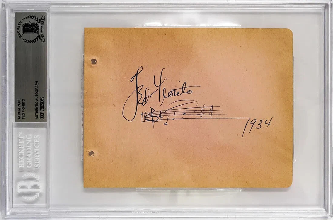 Ted Fio-Rito Signed Autograph Jazz Big Band Composer BECKETT SLAB Album page
