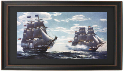 Framed USS Constitution vs HMS Java by Charles Paterson, December 1812. 2 Sizes.
