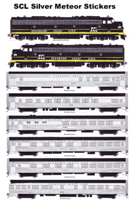 Seaboard Coast Line Silver Meteor 8 individual Stickers Andy Fletcher