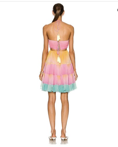 Pre-owned Rococo Sand Zale Tiered Cutouts Cover Up Pastel Ombre Babydoll Mini Dress M In Rainbow