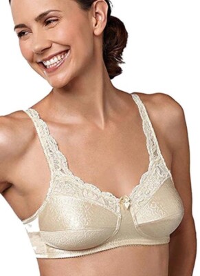 Amoena Elegant Contours 2126 Mastectomy Lace Trimmed Pocketed Soft Cup Bra 40B