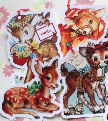 6 Gift Tags for Christmas ~ Deer~Paper Ornaments~ Vintage Card Images