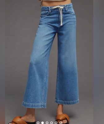 Paige Zoey Jeans Tie Wide Leg Size 32 Denim Coastline Blue Cropped NWT