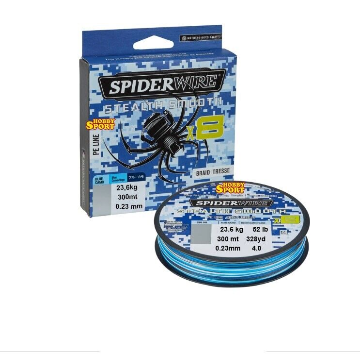 SPIDERWIRE 300 MT BLUE CAMO BRAID 0,23MM FILO TRECCIATO STEALTH SMOOTH 8FILI USA