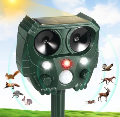 Upgraded Solar Ultrasonic Animal Repellent Dog Cat Skunk Deer Raccoon For Garden