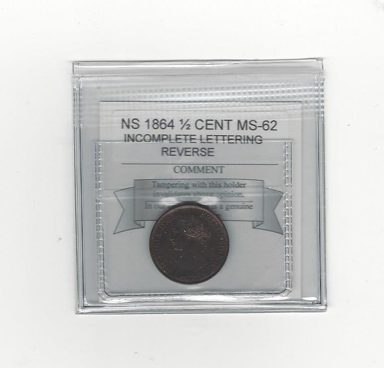 1864   Coin Mart Graded Nova Scotia, 1/2 Cent,