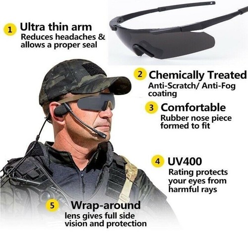 ICE Military Shooting Safety Tactical Glasses Polarized 3 Lens W/Optical Holder