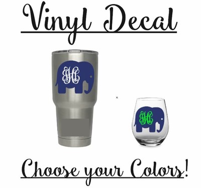 Elephant Vine Monogram 3'' Vinyl Decal Sticker for Cup Tumbler glass, bottle, car