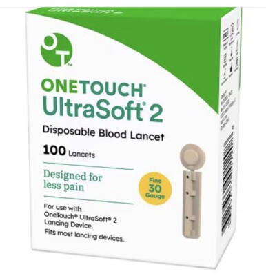 SHIP24HR-ONE TOUCH UltraSoft 2 Lancets 30G 1 Box Of 100 Lancets-Exp. 7-31-27-NEW
