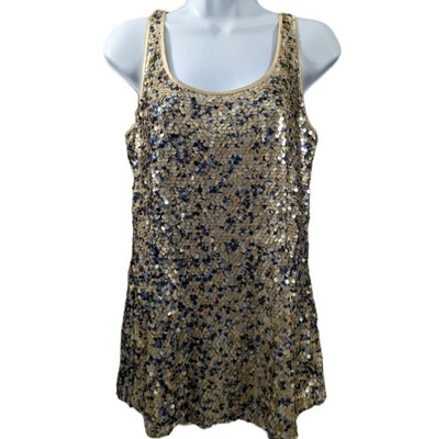 Etcetera Blouse Tank, blue and gold sequin