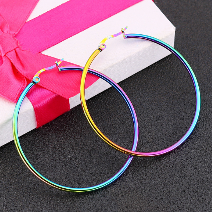 Gold Rose Gold Black Silver Stainless Steel Simple Round Hoop Earrings 10mm-70mm