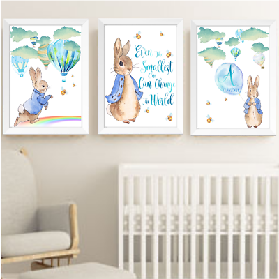 Baby Boy Peter Rabbit Beatrix Potter Nursery Decor Art Print Set, Bunny Room