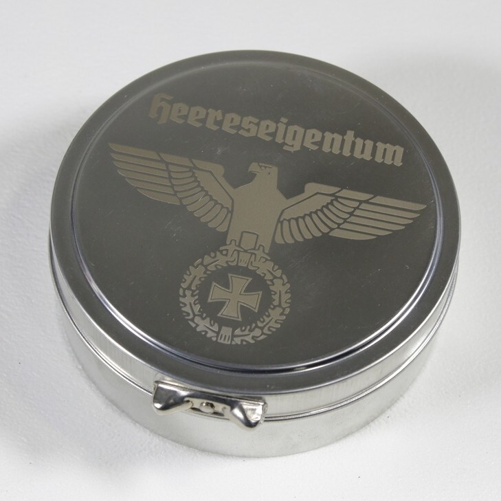 Deckeldose Alu Heereseigentum Reichsadler Blechdose Schuhcreme Dose Gravur