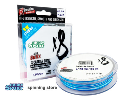 SUFIX X8 DIAM. 0,148 MM CAMO BLUE 150 MT FILO TRECCIATO 8 CARRIER BRAID SPINNING