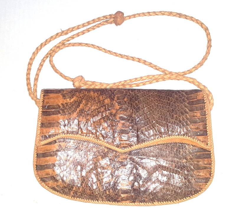 VINTAGE VTG Brown REAL SNAKESKIN Leather Genuine Small Purse Shoulder Bag h9