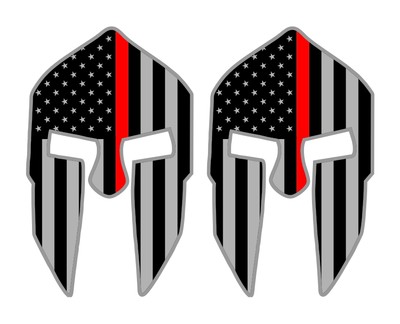Thin Red Line Spartan Flags Hard Hat Stickers | Firefighter Helmet Decals Labels