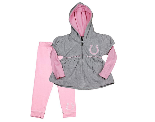 Комплект из 2 предметов с капюшоном и брюками NFL Little Girls Indianapolis Colts — пепельный/розовый