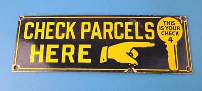 Vintage Post Office Sign - Check Parcel Store Display Porcelain Sign