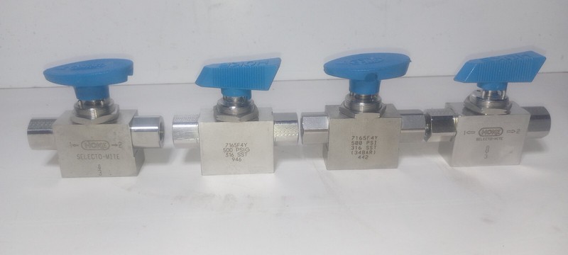 Four Very Clean & Tested Hoke 7165F4Y SS 3-Way Ball Valves 500 psi 1/2" Port