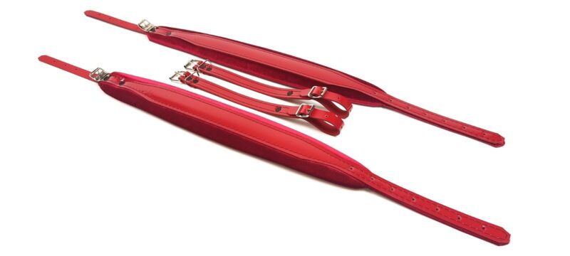 Padded Accordion Shoulder Straps Genuine Leather Unisex Adjustable Red