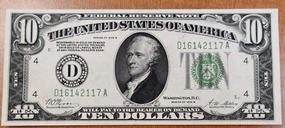 1928 B Ten Dollar Federal Reserve Note $10 Bill REDEEMABLE IN GOLD UNC #87966